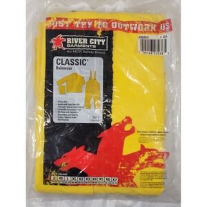 River City MCR Safety 3pc Rainwear Rain Jacket, Hood, Bib Pants - Yellow - Sz X3